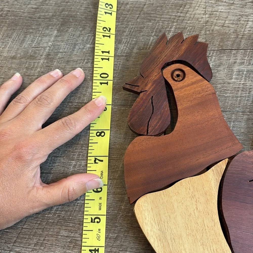 Vintage Rooster Chicken Wooden Wall Decor Intarsia Puzzle Folk Art Farmhouse